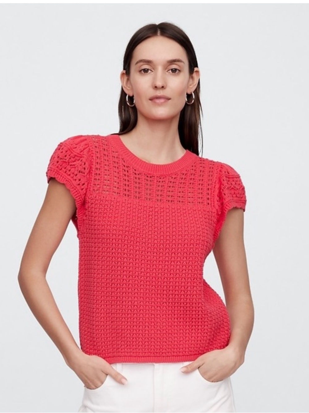GAP Bright Pink Crochet Knit Top Medium